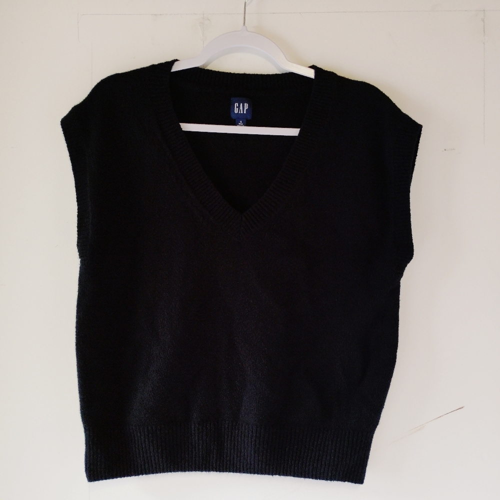 Gap Sleeveless Black V Neck Sweater Small tall Academia Preppy